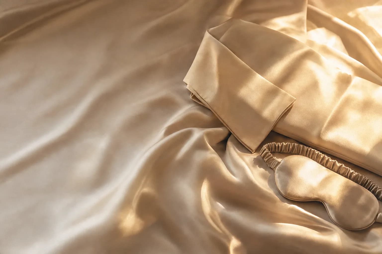 Champagne mulberry silk draped in morning light